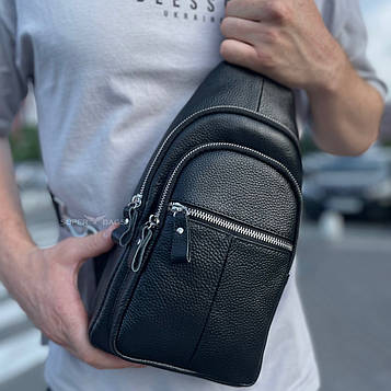 Чоловіча сумка-слінг шкіряна 18х32х7, крос боді для прогулянок Tiding Bag A25F-5060A чорна