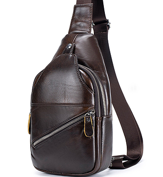Чоловічий шкіряний рюкзак на одне плече 18х32х7, сумка-слінг для міста TIDING BAG MK03983 коричнева