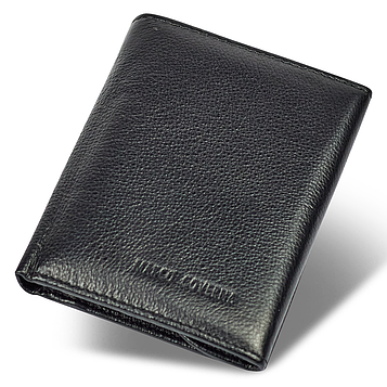 Чоловічий гаманець Marco Coverna MC-1286 шкіряний вертикальний чорний на магніті для карток і купюр