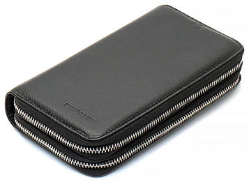Чорний чоловічий гаманець-клатч на дві блискавки з натуральної шкіри Marco Coverna MC-801