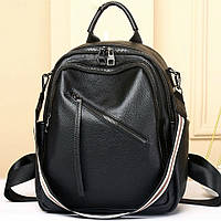 Стильна жіноча сумка міська на плечі 25х33х14, рюкзак з натуральної шкіри, чорний