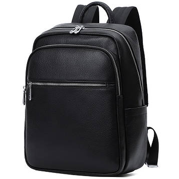 Чоловічий шкіряний рюкзак для поїздок та прогулянок 30х40х17, сумка на спину в офіс Tiding Bag 75362 чорна