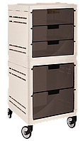 Комод пересувний із пластиковими ящиками на колесах бежевий з темно-коричневим на 5 висувних ящиків Алеана