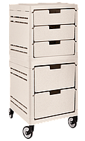 Комод бежевого кольору пластиковий на колесах, сучасна пересувна тумба на 5 ящиків Алеана