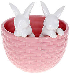 Горщик декоративний Кролики в кошику 14х13.5х15см Pink BonaDi, 8389774 — 287