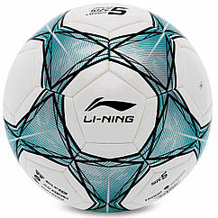 М'яч футбольний клеєний Li-Ning LFQK635-4 5 PU+EVA Білий-бірюзовий, 8549586 — 749