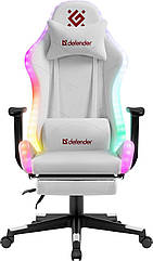 Геймерське крісло Defender Watcher поліуретанове з RGB-підсвіткою і підніжкою Білий, 8770537 — 389