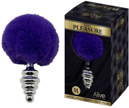 Анальна рельєфна пробка Alive Anal Pleasure з темно-фіолетовим хвостом, М, фото 1