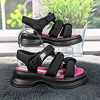 Босоніжки дитячі для дівчинки LiLin чорні з малиновою устілкою на платформі 5858