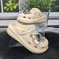 Крокси дитячі для дівчинки Fashion молочні з джибітсами 5653-2