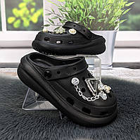 Крокси дитячі для дівчинки Fashion чорні з джибітсами 5653-2