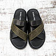 Шльопанці чоловічі King pride чорні з оливковим шкіряні 3961, фото 2