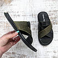 Шльопанці чоловічі King pride чорні з оливковим шкіряні 3961, фото 3