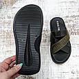 Шльопанці чоловічі King pride чорні з оливковим шкіряні 3961, фото 6