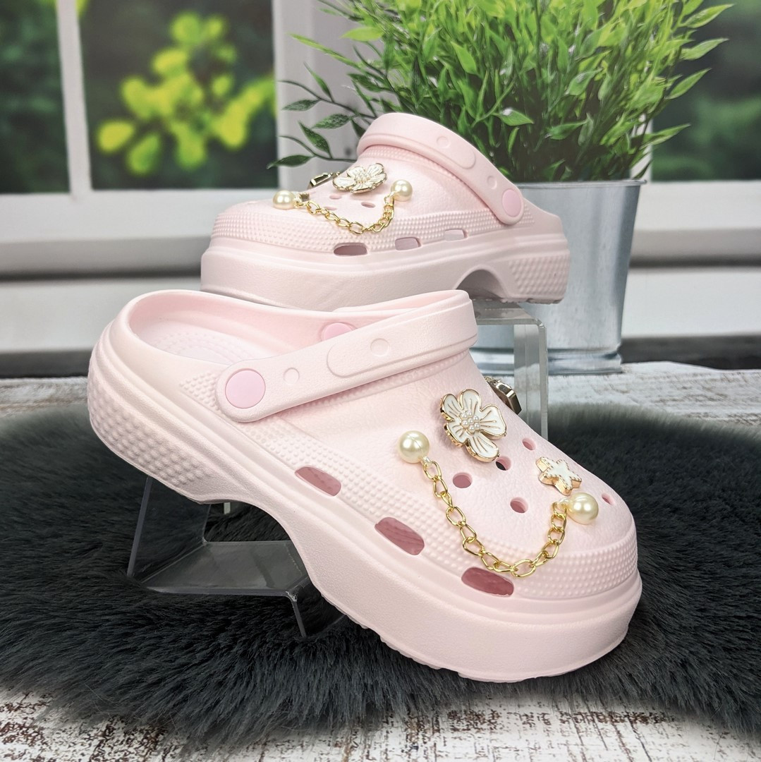 Крокси жіночі Fashion рожеві з джибітсами на об'ємній підошві 4849-2, фото 1