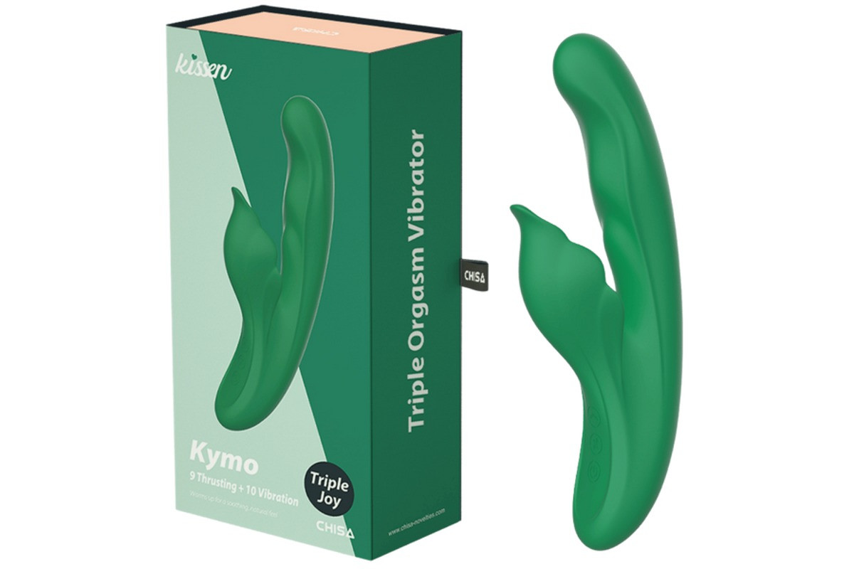 Вібратор з кліторальним відростком Chisa Kissen Kym з фрикціями та функцією підігріву, зелений, фото 1