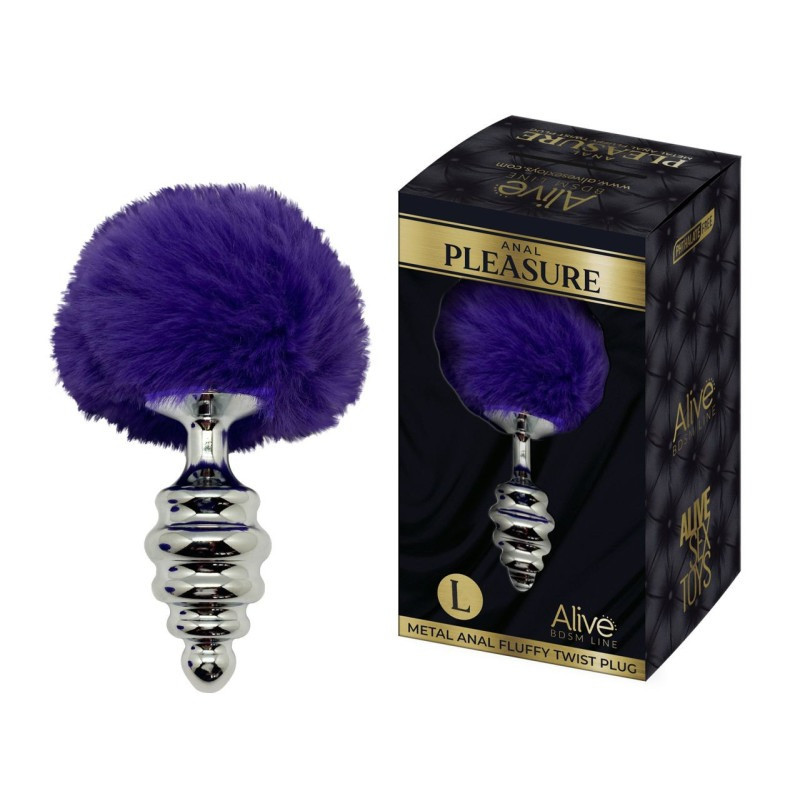 Анальна рельєфна пробка Alive Anal Pleasure з темно-фіолетовим хвостом, L, фото 1