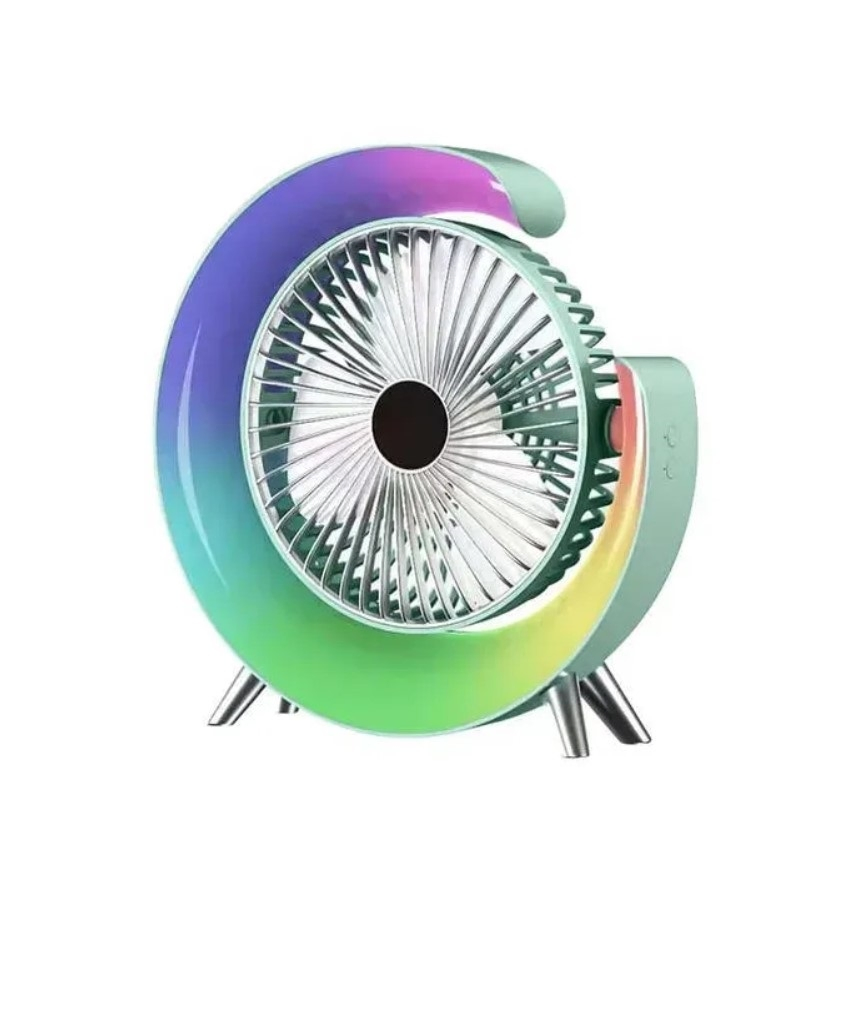 Вентилятор нічник акумуляторний з кольоровим підсвічуванням Colorful Desktop Fan F13 USB м'ятний, фото 1