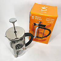 Френч-прес для френч-прес з легким доглядом Well Done WD-8016B 600 мл, Заварник скляний з пресом IU-93