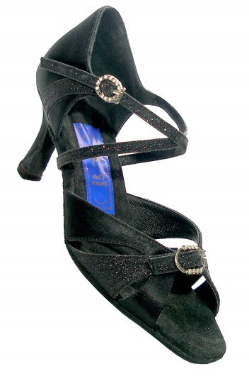 Туфли для танцев женские Латина натуральная сатин кожа черные с регулятором полноты. - фото 2 - id-p606479297