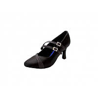 Туфли для танцев женские Стандарт сатин, кожа каблук 5 или 7 см цвет черный.