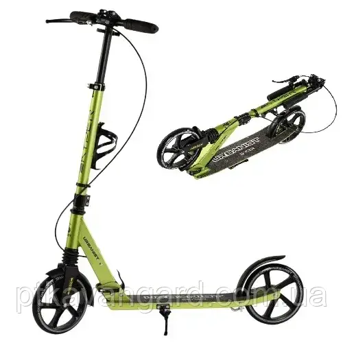 Самокат двоколісний з ручним гальмом зелений, великі колеса 20см, 1 амортизатор Skyper Urbanist, фото 1