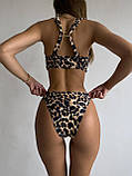 Леопардовий роздільний купальник, зручний шикарний купальник, фото 2
