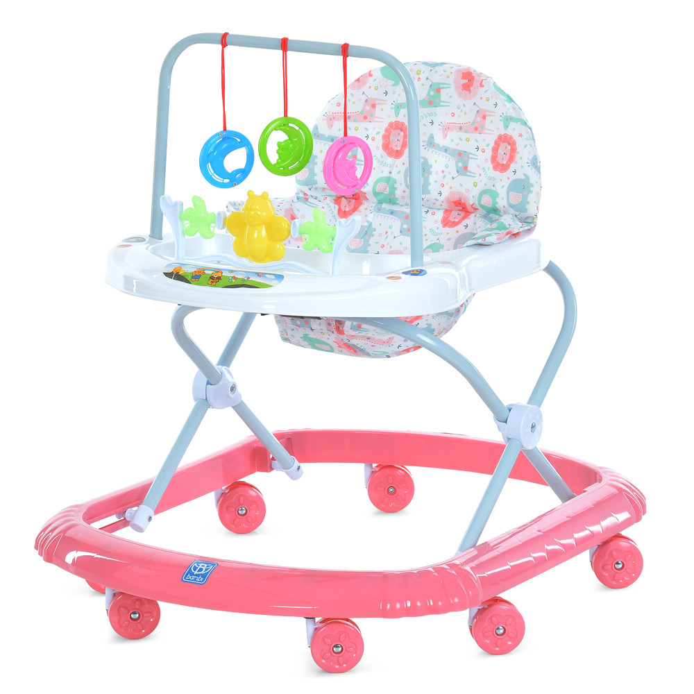 Ходунки дитячі Bambi M 0591-5 Coral Pink (музика, ігрова панель, пластикові колеса, регулювання по висоті)