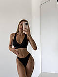 Роздільний комфортний чорний купальник, купальник жіночий з ребристою текстурою, фото 4