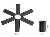 Складана підставка під гаряче з ABS пластику 19×19 см чорна термостійка на кухню. Підставка для кухні, фото 2