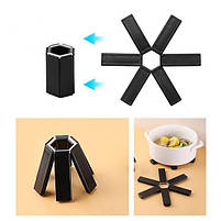 Складана підставка під гаряче з ABS пластику 19×19 см чорна термостійка на кухню. Підставка для кухні, фото 6