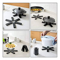 Складана підставка під гаряче з ABS пластику 19×19 см чорна термостійка на кухню. Підставка для кухні, фото 4