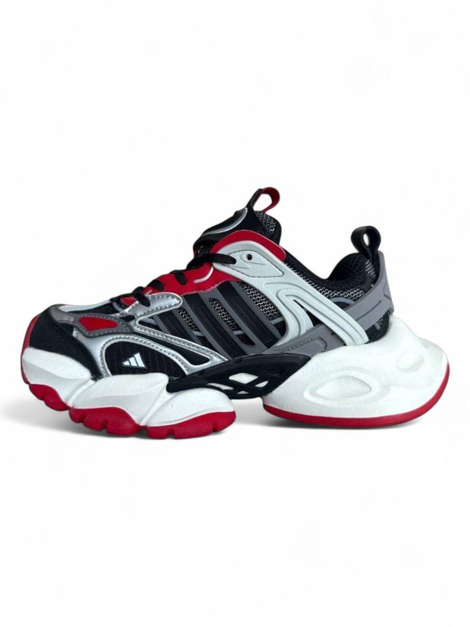 Чорно червоні демісезонні текстильні жіночі кросівки Adidas Vento XLG • White Grey Black • Deluxe Адідас Венто шкіра сітка, фото 1