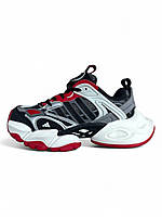 Чорно червоні демісезонні текстильні жіночі кросівки Adidas Vento XLG • White Grey Black • Deluxe Адідас Венто шкіра сітка