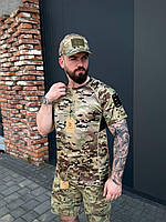 Армійська футболка з велкро-панелями та сіткою Мультикам, Камуфляжна футболка для військових на літо