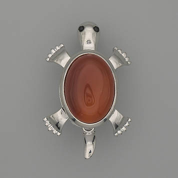 Брошка Кулон Черепаха Сердолік 52х35мм+- рухомі деталі сріблястий метал