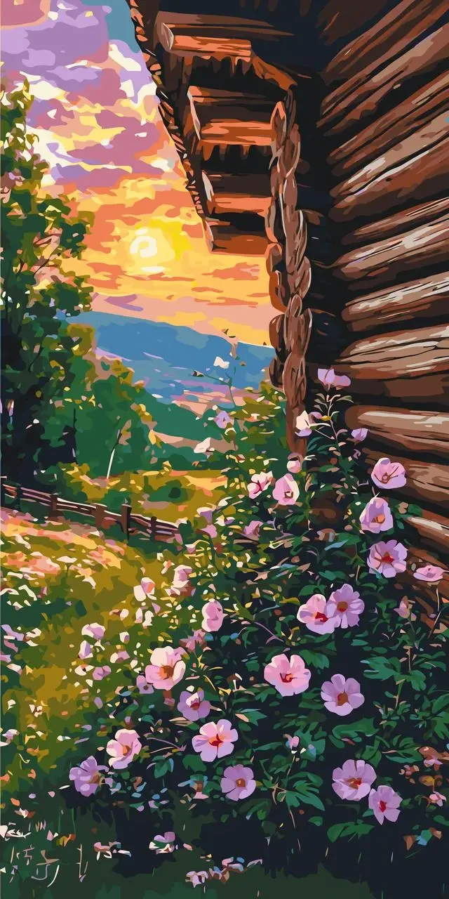 Картина за номерами 40х80 см. Пейзаж. Квітковий літній вечір Орігамі LW5114, фото 1