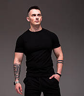 Чоловіча футболка реглан чорна короткий рукав однотонна бавовна Україна