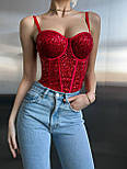 Жіночий корсетний топ бюстьє з паєтки з чашкаміну на тонких бретелях у кольорах (р. 42-44) 77171298, фото 5