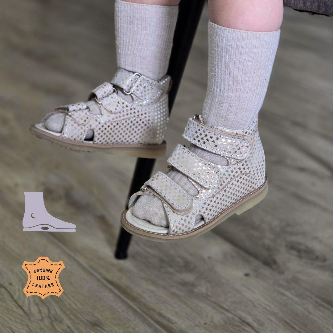 Дитячі шкіряні ортопедичні босоніжки з супінатором на липучках на дівчинку 24 розмір, фото 1