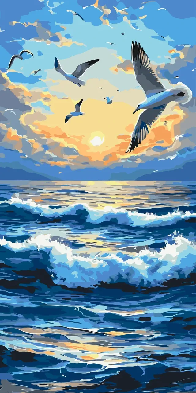 Картина за номерами 40х80 см. Пейзаж. Політ на хвилях Орігамі LW5125, фото 1