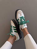 Білі шкіряні жіночі кросівки Adidas Samba Platform White / Green premium / Демісезонні кросівки Адідас Самба, фото 3