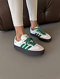 Білі шкіряні жіночі кросівки Adidas Samba Platform White / Green premium / Демісезонні кросівки Адідас Самба, фото 5