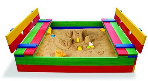 Дитяча пісочниця SportBaby No30 дерев'яна 200х200 см з лавочками-кришкою кольорова, фото 1