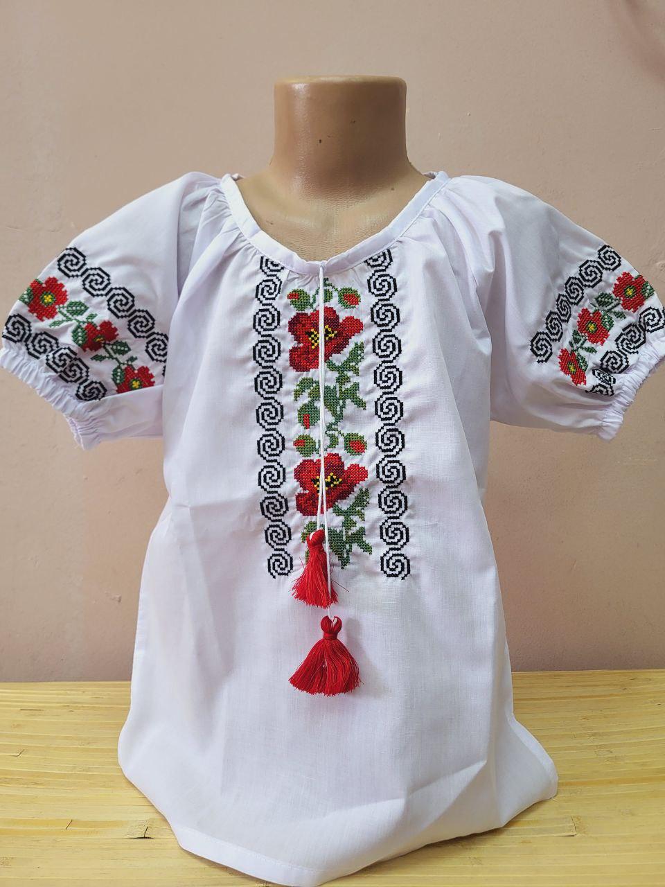 Опт Вишиванка для дівчаток з коротким рукавом та квітковою вишивкою р. 122-146, червоний