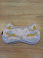 Маска для сну атласна з вишивкою срібляста