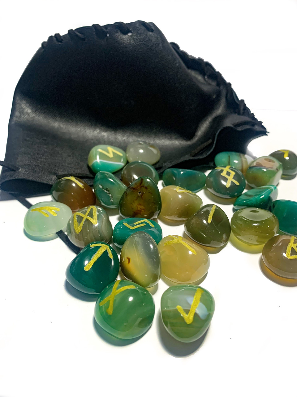 Руни агат - комплект у кожаній торбтнці, фото 1