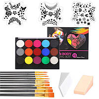 Набір для професійного аквагриму з трафаретами та пензликами, аквагрим для дітей