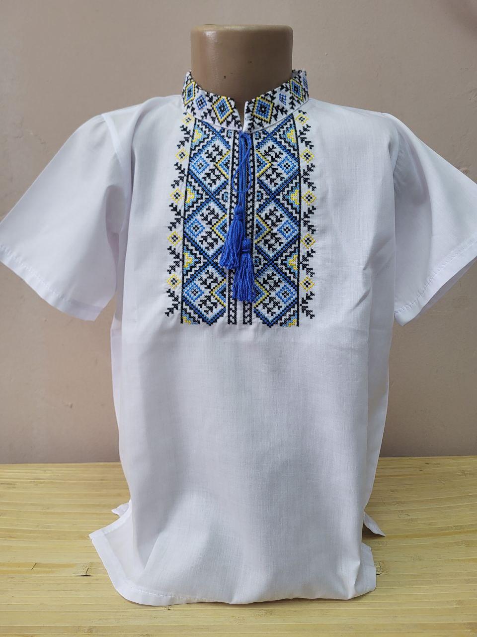 Опт Вишиванка для хлопчиків з коротким рукавом р. 152-176, блакитний 1