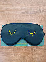 Маска для сну атласна з вишивкою смарагдова (в комплекті чохол та беруші)
